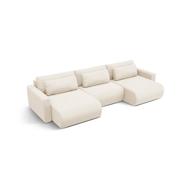 Bež baršunasti sklopiva/s prostorom za odlaganje kutna garnitura (u obliku slova "U") Belfast – Cosmopolitan Design-image-2