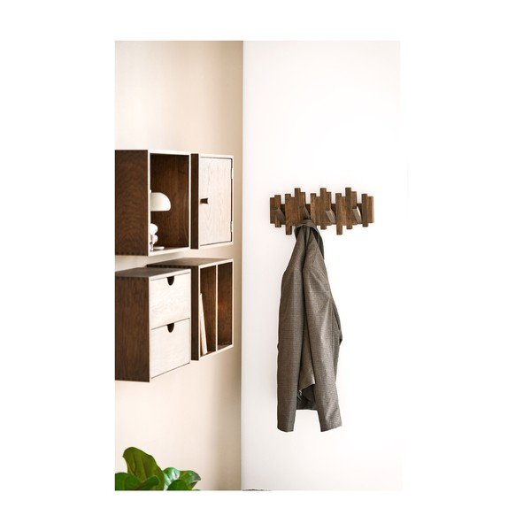 Tamno smeđa zidna vješalica od punog hrasta 40 cm Caltra – House Nordic-image-1
