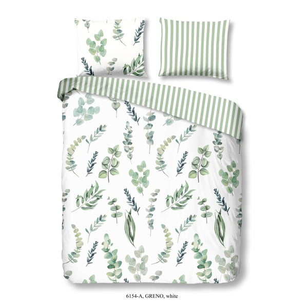 Zeleno-bijela pamučna posteljina za bračni krevet Dobro jutro Greno, 200 x 200 cm
