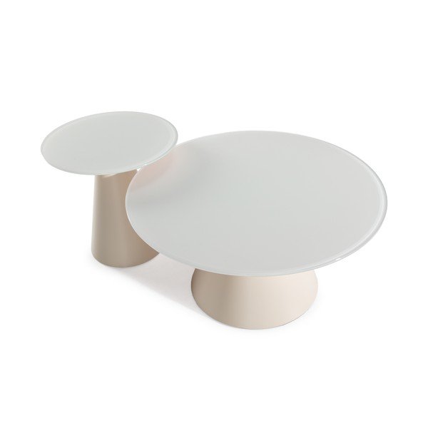 Krem okrugli stolići za kavu u setu 2 kom sa staklenom pločom stola ø 80 cm Vida – MOME-image-3