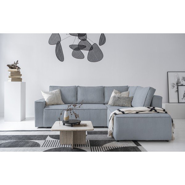 Svijetlo siva sklopiva kutna garnitura od samta (s desnim kutom) Brave Dave – Miuform-image-1