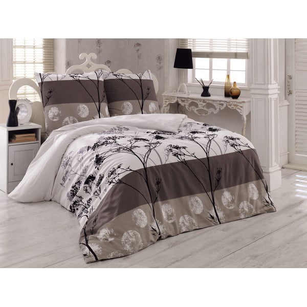 Bijelo-smeđa posteljina za bračni krevet s plahtom i pokrivačem 220x240 cm Blezza - Mijolnir