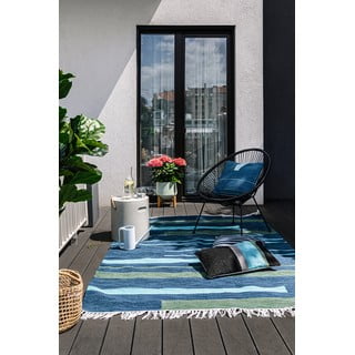 Tamnoplavi dvostrani vanjski tepih od reciklirane plastike Green Decore Marlin, 90 x 150 cm