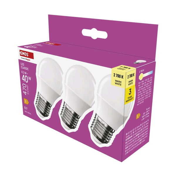 LED žarulje u setu 3 kom s toplim svjetlom E27, 4 W – EMOS-image-3