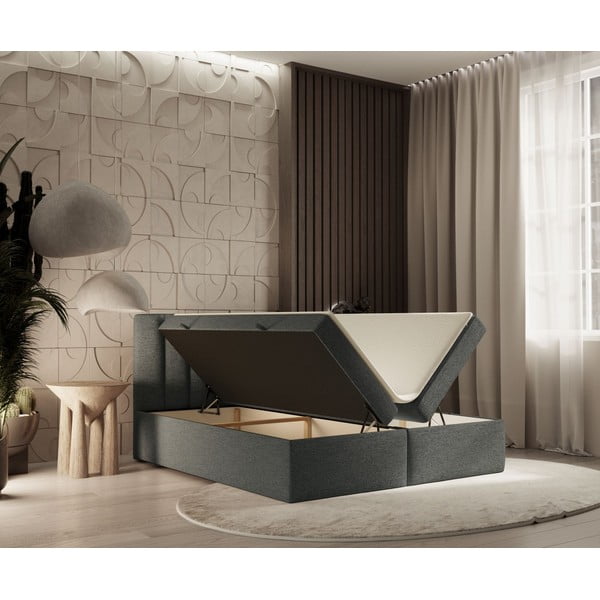 Tamno sivi boxspring krevet s prostorom za pohranu 180x200 cm Novento – Maison de Rêve-image-2