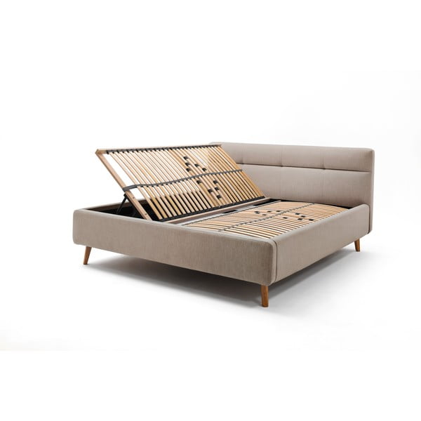 Bež tapecirani bračni krevet s prostorom za odlaganje s podnicom 180x200 cm Lotte – Meise Möbel-image-4