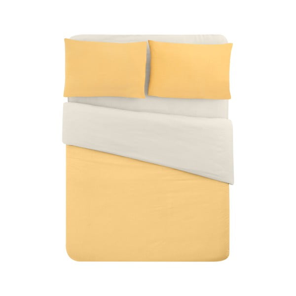 Žuto-krem pamučna posteljina za bračni krevet/s produženom plahtom  200x220 cm - Mila Home