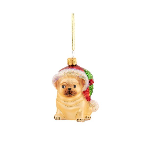 Stakleni ukas za božićno drvce 6 cm Festive Pug – Sass & Belle
