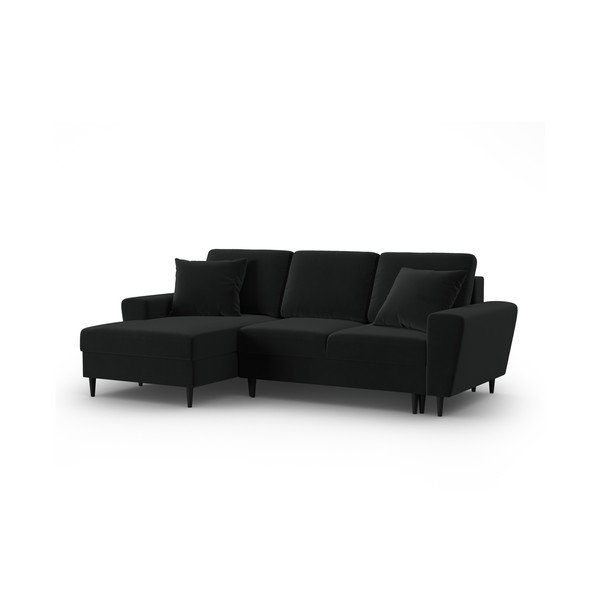 Crna baršunasti sklopiva/s prostorom za odlaganje kutna garnitura (s lijevim kutom/s ležaljkom) Kyoto – Cosmopolitan Design-image-4