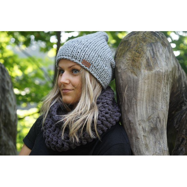Ručno pleteni šešir Grey Beanie DOKE-image-4