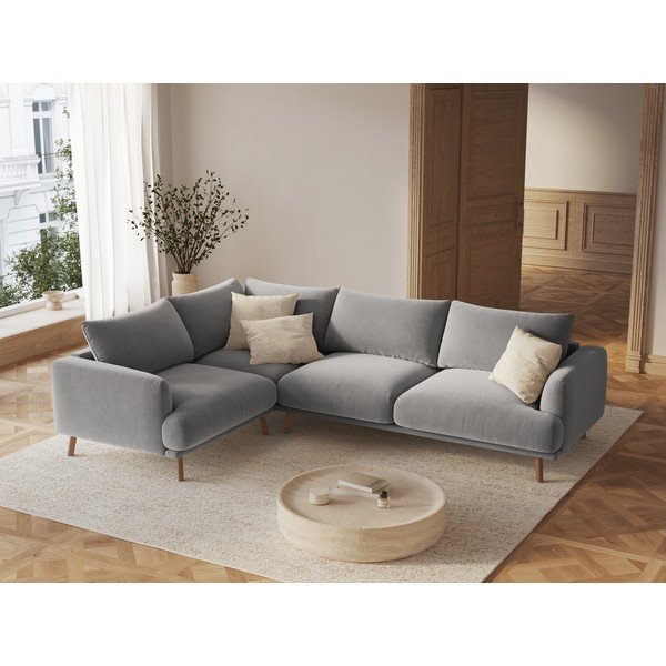 Siva baršunasta kutna garnitura (s lijevim kutom/u obliku slova L) Naomi – Micadoni -image-1