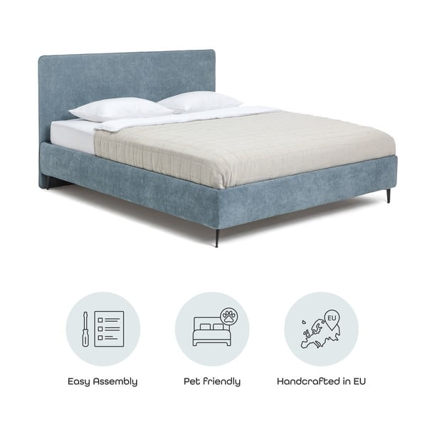 Plavi tapecirani bračni krevet s podnicom 160x200 cm Noira Slim – Bonami Selection-image-4