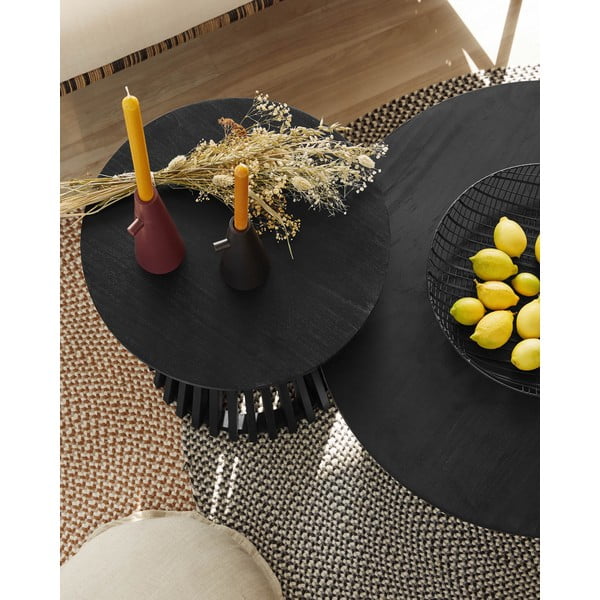 Crni stolić za kavu od tikovine Kave Home Irune, ⌀ 80 cm-image-1