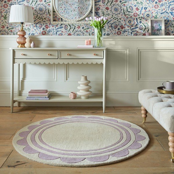 Ljubičasti/u prirodnoj boji ručno rađen vunen okrugao tepih ø 120 cm Lois Scallop – Flair Rugs-image-1