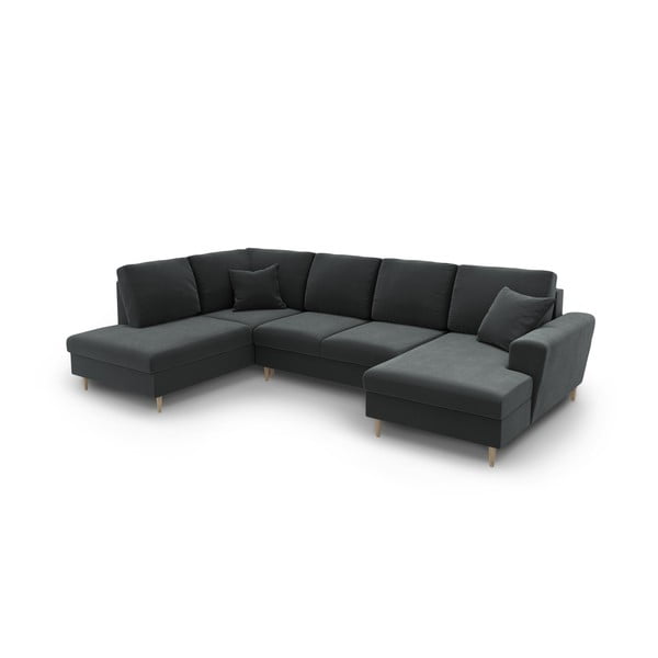 Tamno siva baršunasti sklopiva/s prostorom za odlaganje kutna garnitura (s lijevim kutom/u obliku slova "U") Kyoto – Cosmopolitan Design-image-1