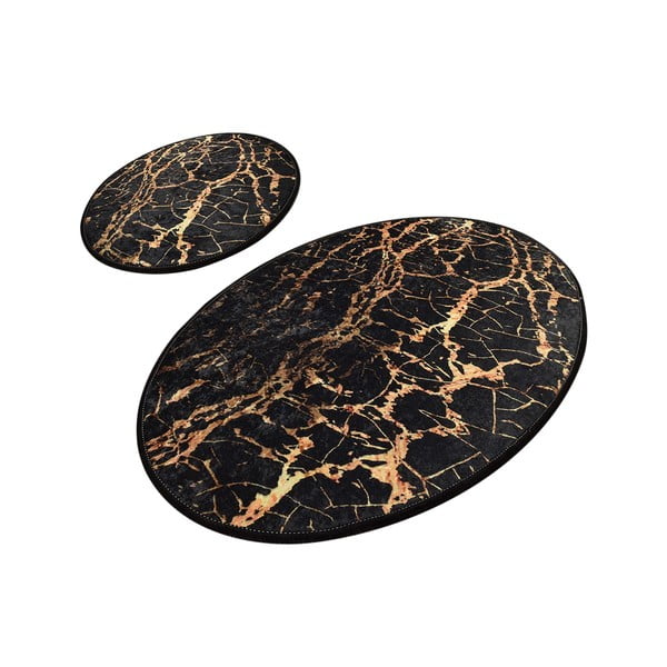 Set od 2 crne ovalne kupaonske prostirke Foutastic Gold Marble