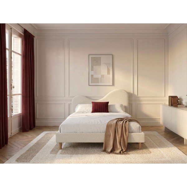 Bijeli podstavljeni tapecirani bračni krevet s podnicom 160x200 cm Celina – Bobochic Paris-image-2