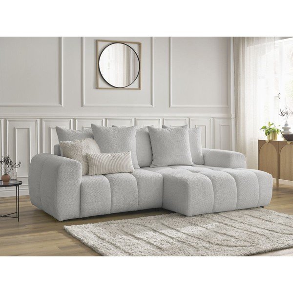 Svijetlo siva sklopiva/s prostorom za odlaganje kutna garnitura od bouclé tkanine (s desnim kutom/s ležaljkom) Roxelane – Bobochic Paris-image-4