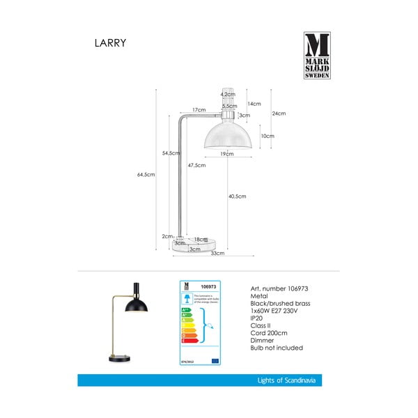 Stolna lampa u crnoj i zlatnoj boji Markslöjd Larry-image-1