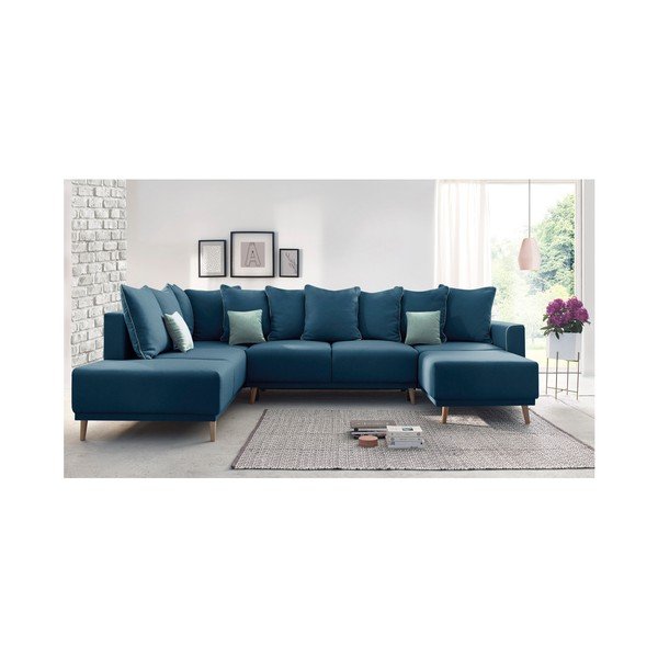 Mornarsko plavi kauč na razvlačenje do pristaništa "U" Bobochic Paris Panoramique XXL, desni kut-image-4