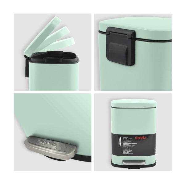 Mentol zelena željezna kanta za smeće s pedalom 5 l   Akira – Spirella-image-3