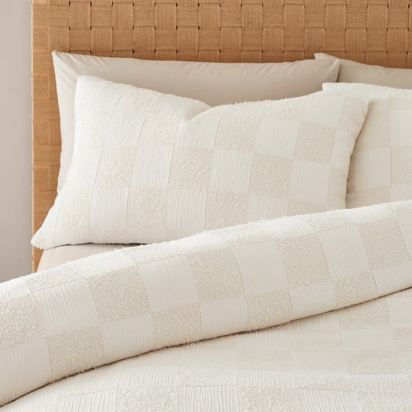 Krem posteljina za bračni krevet/za produženi krevet od boucle tkanine 230x220 cm Cosy Checkerboard – Catherine Lansfield-image-2