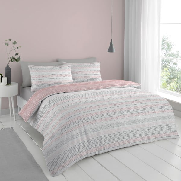 Rozo-siva posteljina 200x135 cm Banded Spots - Cloudsoft-image-2