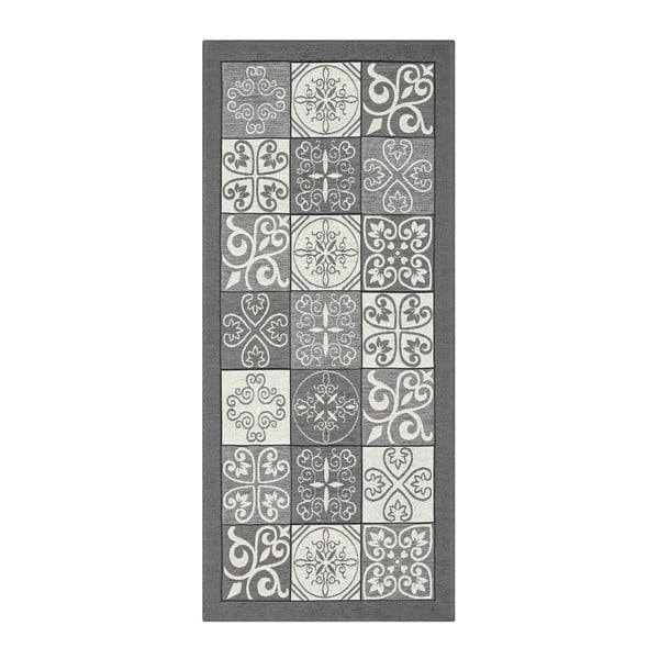 Sivi vrlo izdržljiv kuhinjski tepih Webtappeti Maiolica Grigio, 55 x 190 cm