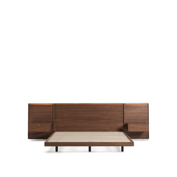 Smeđi bračni krevet od masivne breze s podnicom 160x200 cm Norlen – Kave Home-image-3