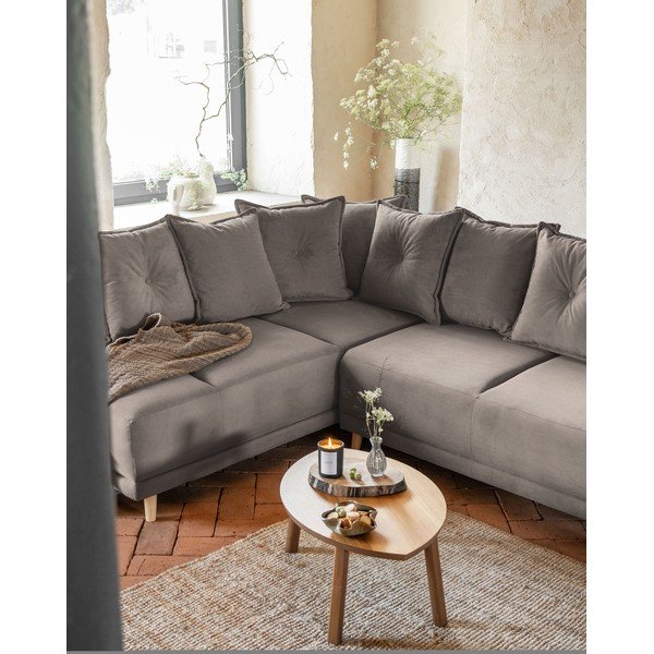 Svjetlo smeđa sklopiva kutna garnitura od samta (s lijevim kutom/u obliku slova "U") Lazy Lukka – Miuform-image-3