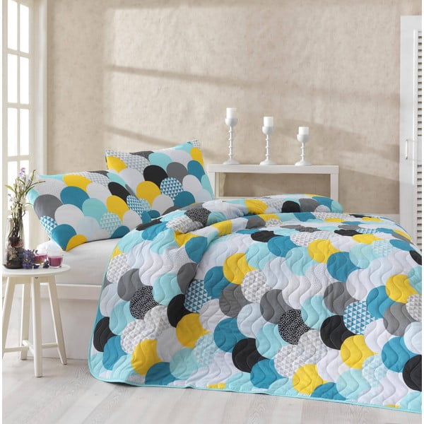 Set prošivenog prekrivača i 2 jastučnice Eponj Home Damla Mint, 200 x 220 cm