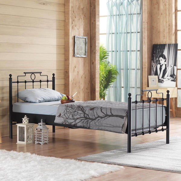 Crni metalni krevet s podnicom 90x200 cm Hatkus – Kalune Design-image-1