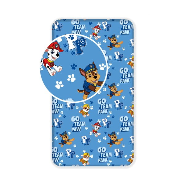 Plava pamučna dječja plahta s gumom 90x200 cm Paw Patrol – Jerry Fabrics