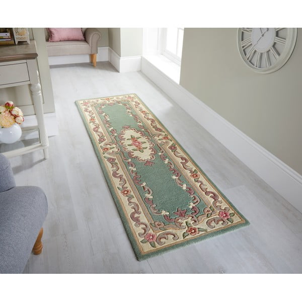Zelena vunena staza Flair Rugs Aubusson, 67 x 210 cm-image-1