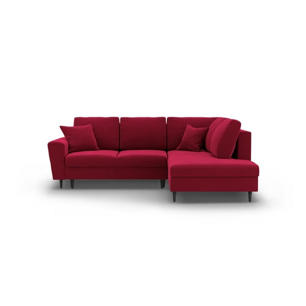 Crvena baršunasti sklopiva/s prostorom za odlaganje kutna garnitura (s desnim kutom/u obliku slova L) Kyoto – Cosmopolitan Design