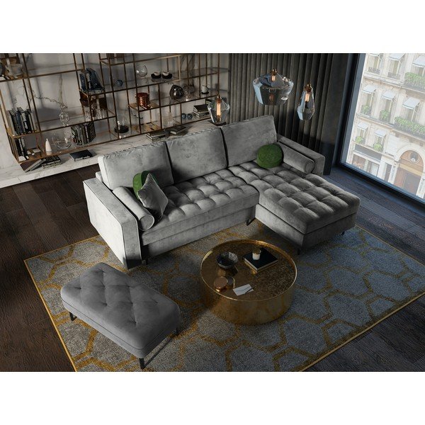 Svijetlosiva baršunasta kutna garnitura Milo Casa Santo, desni kut-image-1