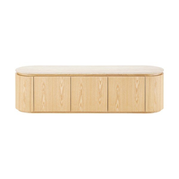Krem/u prirodnoj boji TV komoda s kamenom pločom stola 160x45x40 cm Larvik – House Nordic-image-4