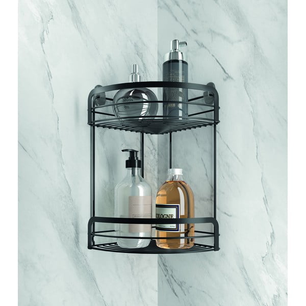 Crna kutna dvoetažna kupaonska polica Metaltex Origin Lava-image-1