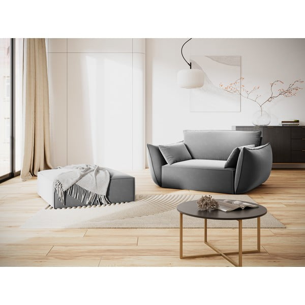 Svijetlo sivi baršunast tabure Vanda – Mazzini Sofas-image-1