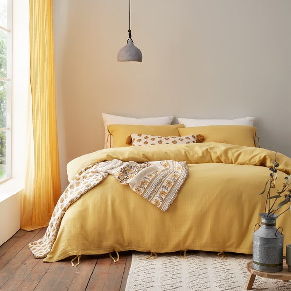 Žuta  posteljina za bračni krevet od muslina 200x200 cm Afra – Pineapple Elephant