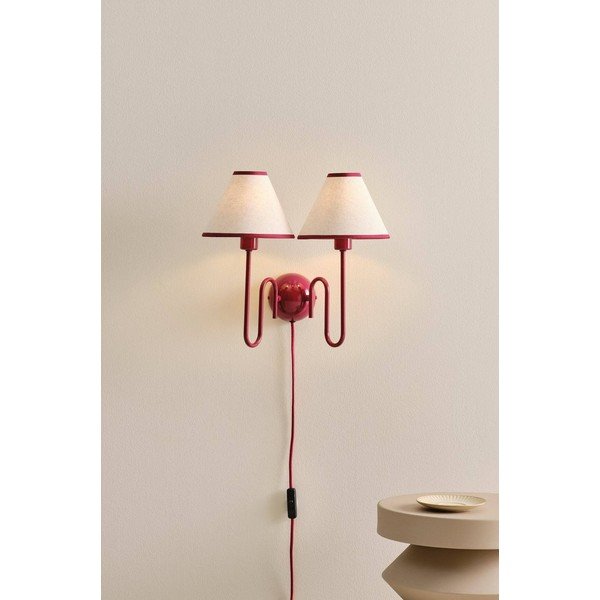 Crvena/bež lanena zidna lampa s utikačem Juliet – Jotex-image-2
