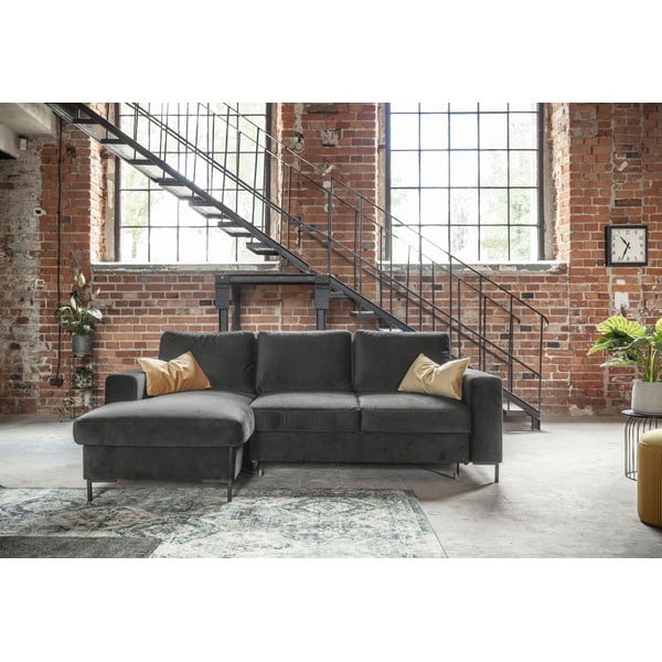 Tamnosiva baršunasta kutna garnitura Miuform Lofty Lilly, lijevi kut-image-1