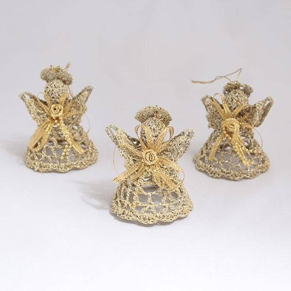 Tekstilni viseći ukrasi zlatni anđeli, 3 kom