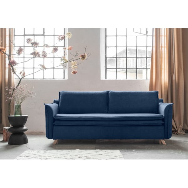 Tamno plava baršunasti sklopiva sofa 225 cm Charming Charlie – Miuform-image-1