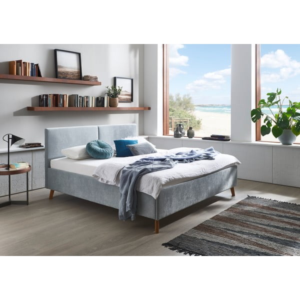 Svijetlo plavi tapecirani bračni krevet s podnicom 160x200 cm Piano – Meise Möbel-image-1