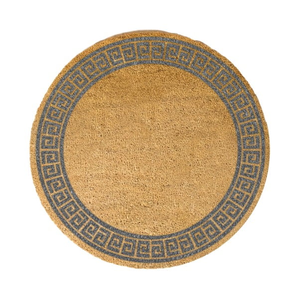 Siva okrugla prostirka od prirodnog kokosovog vlakna Artsy Doormats Greek Border, ⌀ 70 cm
