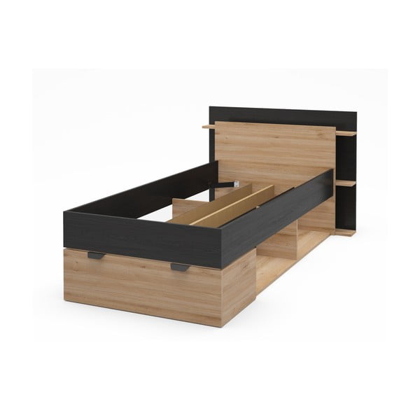 Crni/u prirodnoj boji krevet u dekoru hrasta s prostorom za pohranu bez podnice 90x200 cm Albo – Marckeric-image-2
