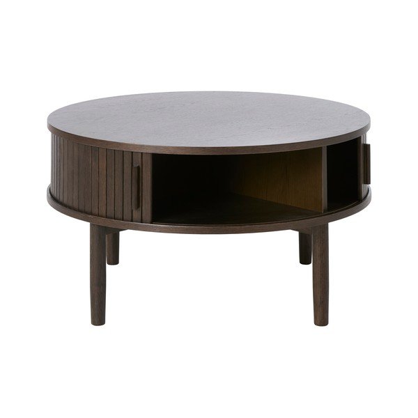 Okrugao stolić za kavu u dekoru hrasta u tamnoj prirodnoj boji ø 85 cm Meta – Unique Furniture-image-2