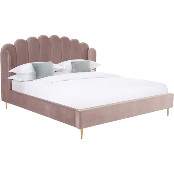 Ružičasti tapecirani krevet s baršunastom površinom Westwing Collection Glamour, 180 x 200 cm