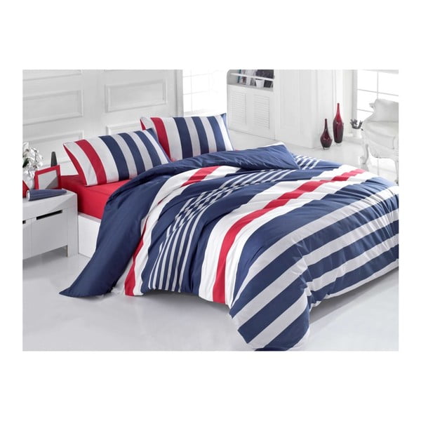 Posteljina s plahtama za krevet za jednu osobu Navy Stripe, 160 x 220 cm